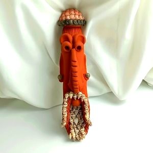 Vintage Primitive Clay Face With Shell Accents.
